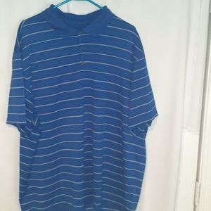 Nike Golf Dri Fit Men Blue White Striped Short Sleeve Polo XXL Three Buttons